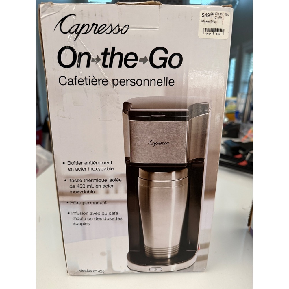 Capresso On-the-Go Personal Coffee Maker Stainless Steel Model 425 Travel Mug